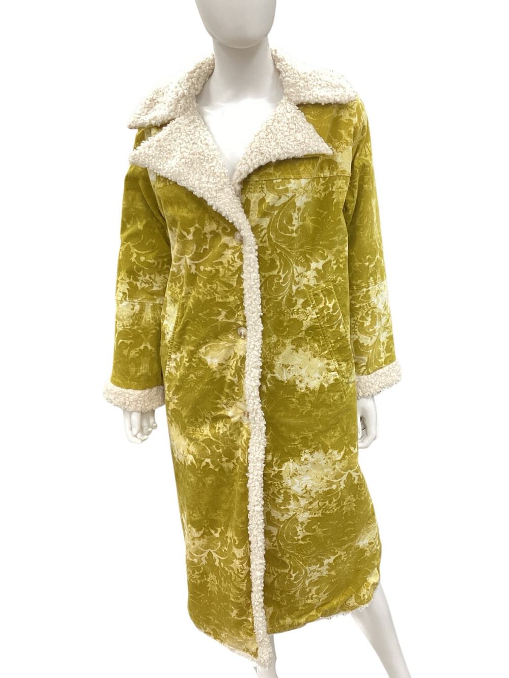 Urban Outfitters Coat Womens SZ S Petite Asher FauxShearling Long Mustard &Cream